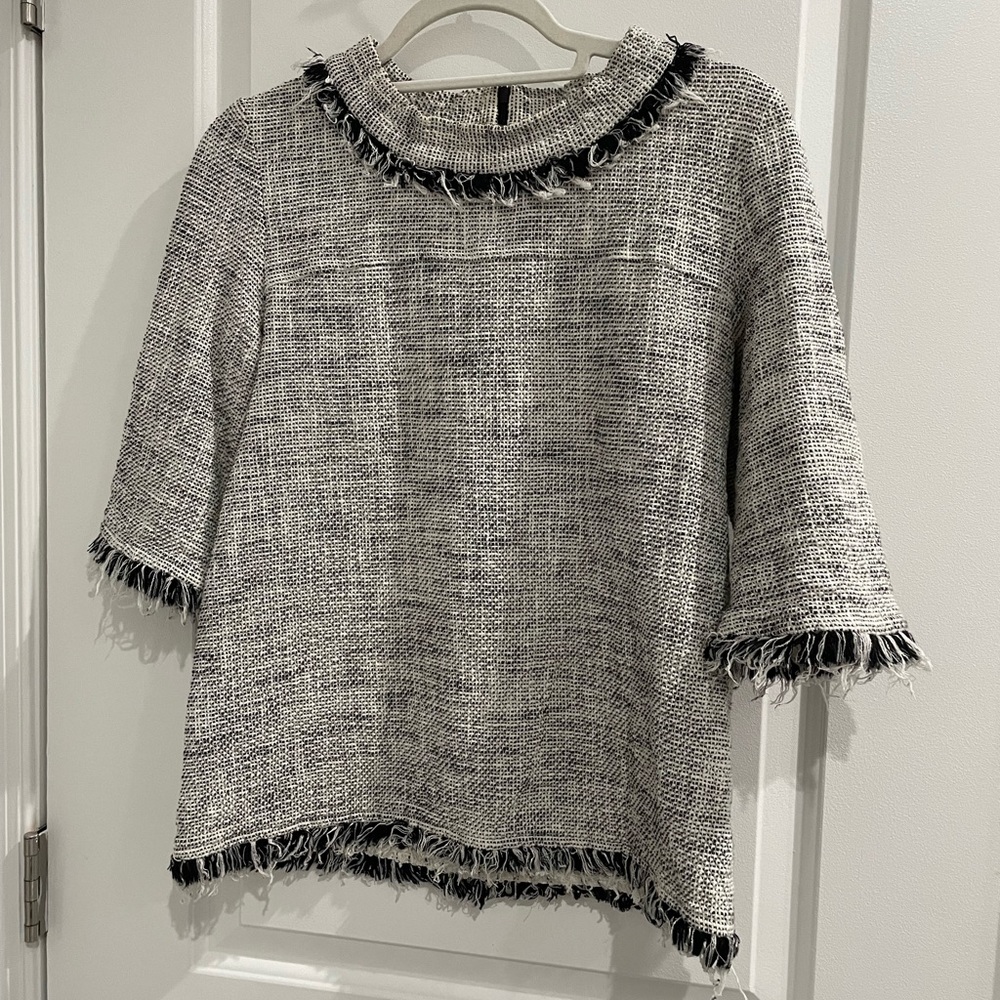 Sara Campbell Black and White Fringe Top